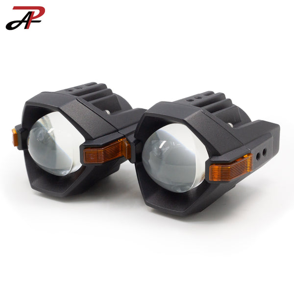 HYUGA Motorcycle Fog Light Auxiliary Lights with Horizontal Cutoff Line, Three Light Colors (White, Yellow), Simultaneous High and Low Beam, Multi-Mode Flashing, Independent Switch (Pack of 2)