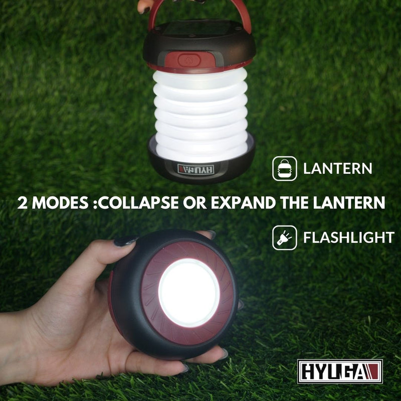 HYUGA Solar Camping Lantern, Collapsible Rechargable LED Light with Hanging Hook, LED Portable camping lamp for Outdoor, Camping, Tent, Hiking, Power Outages, Emergency Charger for Phone HYUGA LED BULB