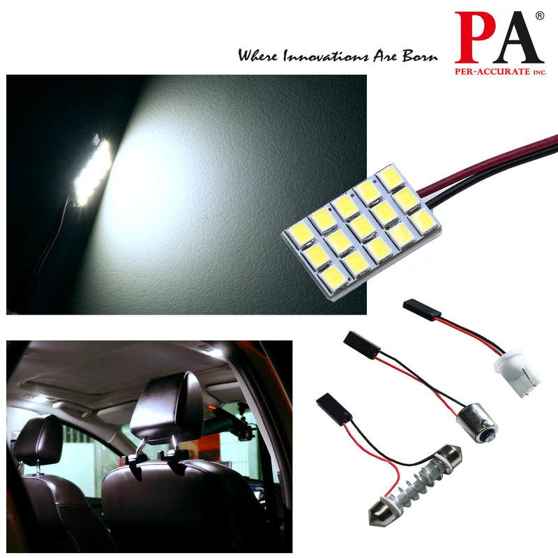 HYUGA LED Panel Board Lamps 15SMD 2835 12V 5W T10 168 194 Ba9s Festoon 28mm to 42mm for Interior, Reading, Dome, Map, Trunk, License Plate Lights (White, pack of 2)