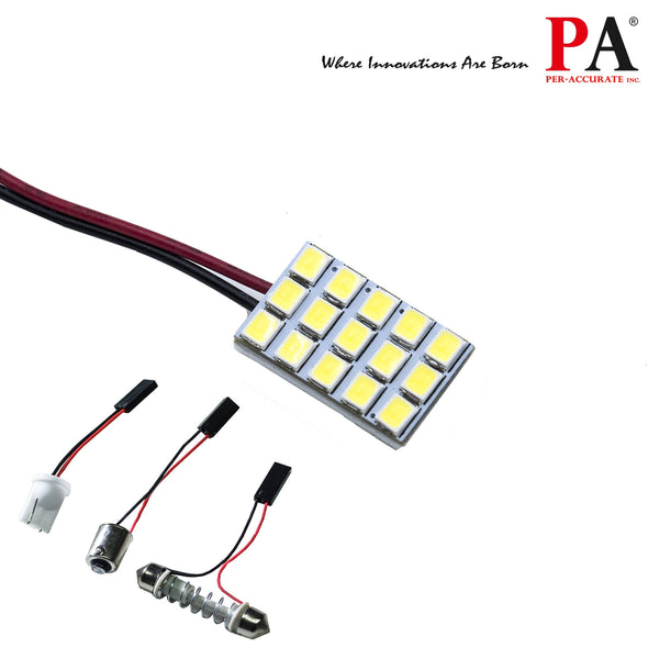 HYUGA 2x15SMD 2835 ホワイト 6500K LED パネル ドーム ボード ライト 自動車 室内灯 ルームランプ DC 12V 5W T10 / BA9S / 168 / 194 /フェストゥーン アダプター付き