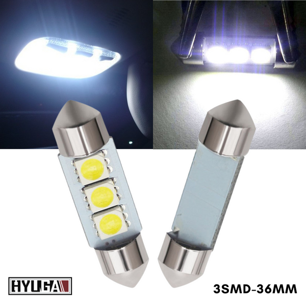 36MM 3SMD LED Dome Reading License Trunk Door Light 12V White with Polarity (2 Bulbs) HYUGA LED BULB