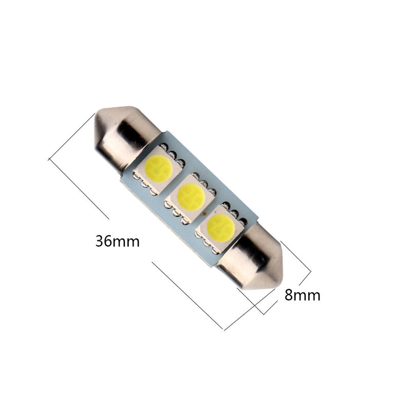 36MM 3SMD LED Dome Reading License Trunk Door Light 12V White with Polarity HYUGA (2 Bulbs) HYUGA LED BULB