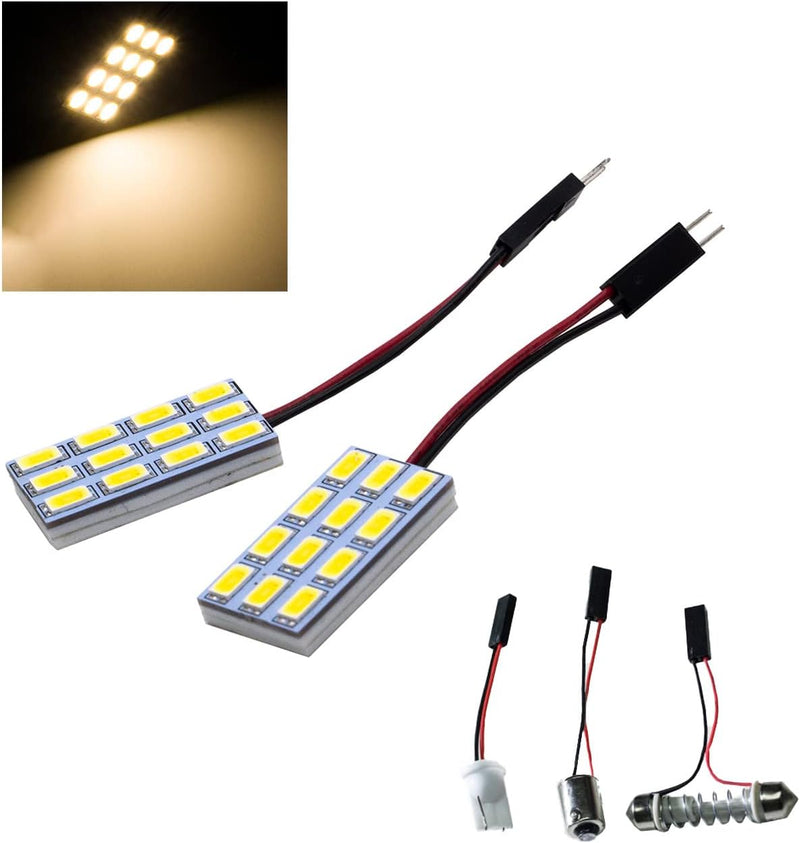 HYUGA 2x 12SMD 5630 White 6500K LED Panel Dome Board Light Auto Car Interior Bulb DC 12V-24V With T10 / BA9S / Festoon Adapters