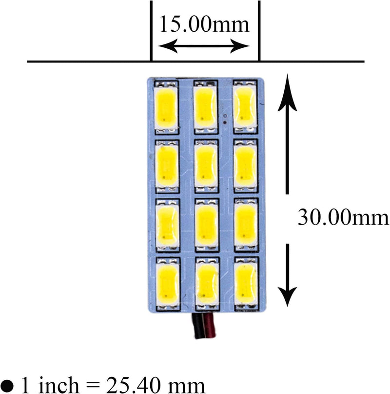 HYUGA 2x 12SMD 5630 White 6500K LED Panel Dome Board Light Auto Car Interior Bulb DC 12V-24V With T10 / BA9S / Festoon Adapters