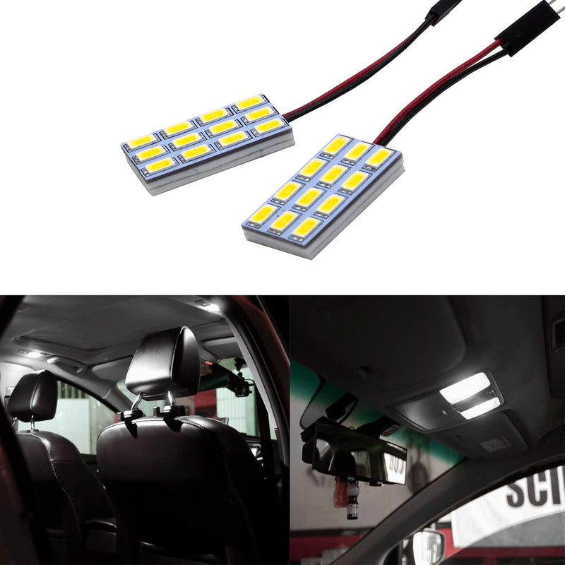 HYUGA 2x 12SMD 5630 White 6500K LED Panel Dome Board Light Auto Car Interior Bulb DC 12V-24V With T10 / BA9S / Festoon Adapters